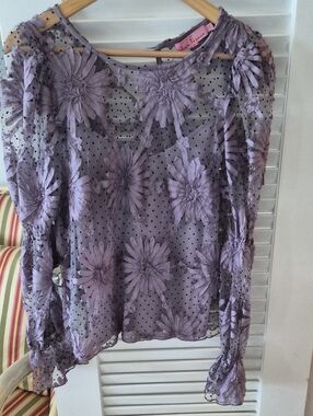 Eva Franco Lavender Floral Appliqué Mesh Blouse
